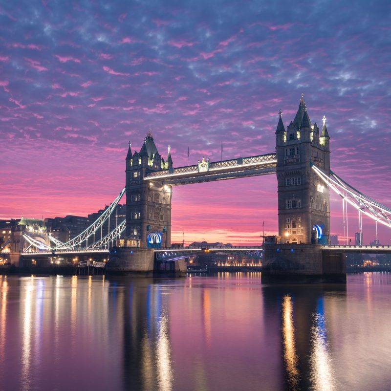 London at colorful dawn